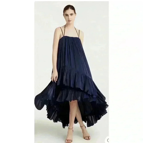 NWOT Cinq A Sept Soliel Pleated Midi flare Dress In Navy Size 4 MSRP $595 - Picture 1 of 10